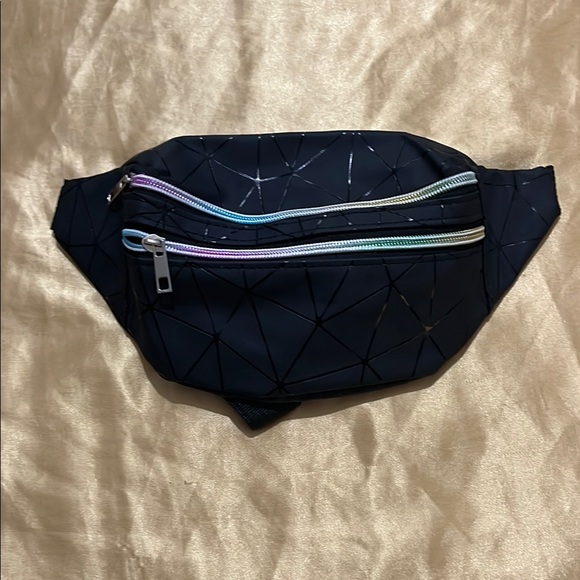 Geometric Navy Blue Fanny Pack with Multicolor Zippers - Picture 1 of 1